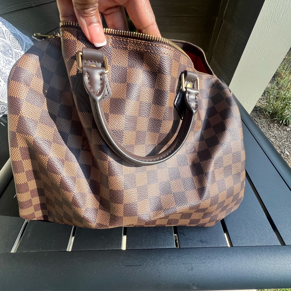 Louis Vuitton Dark Brown Checkered Bag 35 Speedy Damier Ebene, no stains